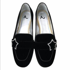 Alexa Chung Crystal Star Embellished Velvet Loafers EU 39